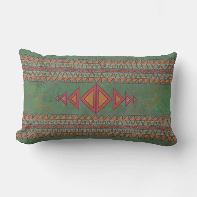 Southwest Sagebrush Green Geometric Design  Lumbar Lumbar Cushion (Front)