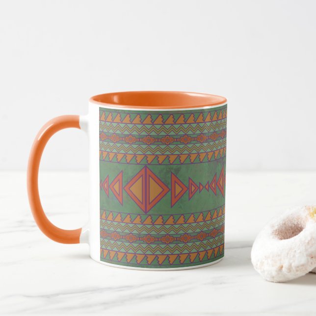 Southwest Sagebrush Green Geometric Design Mug (With Donut)