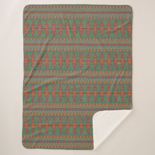Southwest Sagebrush Green Geometric Design Sherpa Blanket