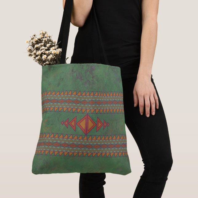 Southwest Sagebrush Green Geometric Design Tote Ba (Close Up)