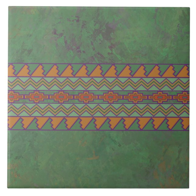 Southwest Sagebrush Green Geometric Pattern Ceramic Tile (Front)