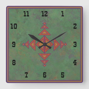 Southwest Sagebrush Green Geometric Western Style Square Wall Clock