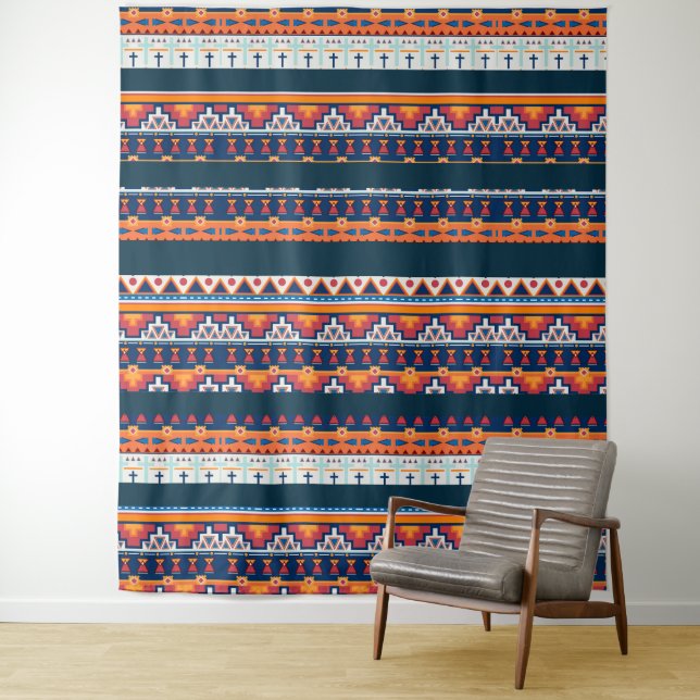 Southwest Santa Fe Desert Style Boho Native Tapestry (In Situ)