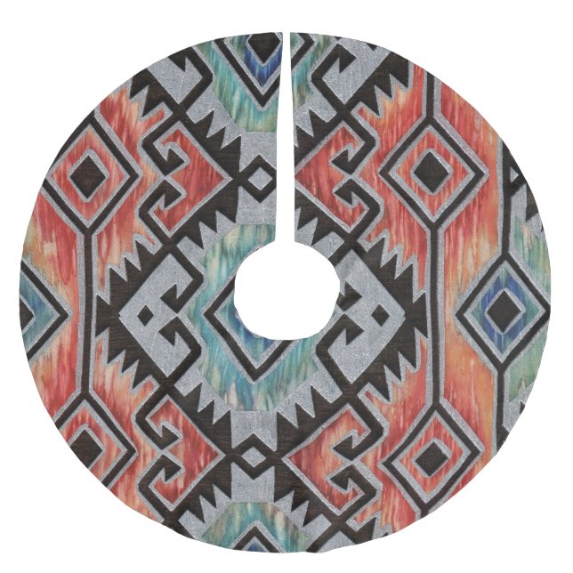 Southwest Silver Brushed Polyester Tree Skirt (Front)