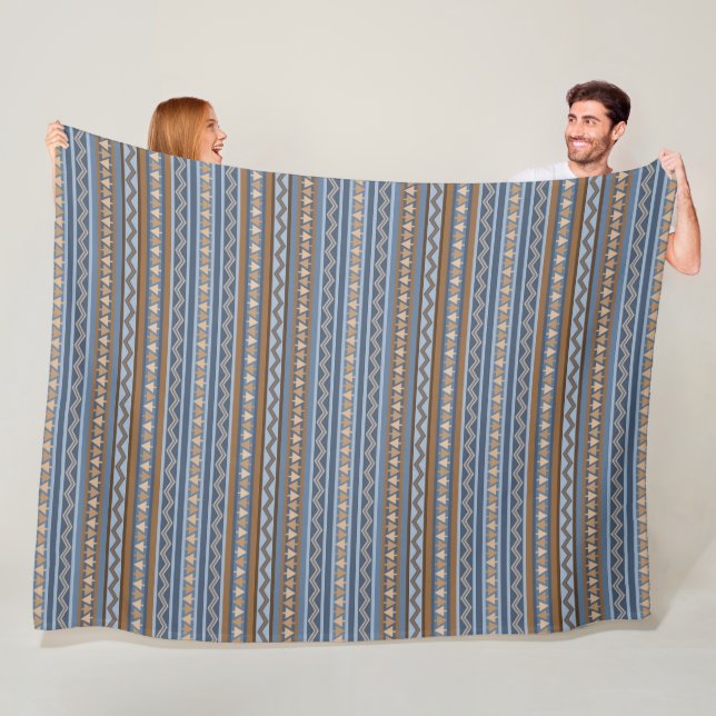Southwest Style Blue and Brown Geometric Large Fleece Blanket (In Situ)