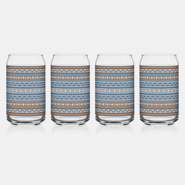 Southwest Style Blue and Brown Geometric Pattern Can Glass (Front)
