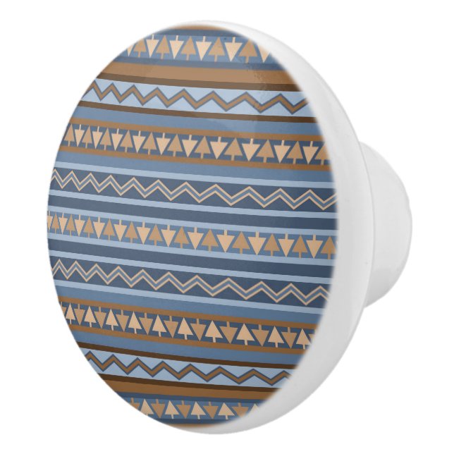 Southwest Style Blue and Brown Geometric Pattern Ceramic Knob (Right)