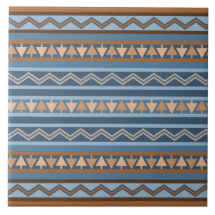 Southwest Style Blue and Brown Geometric Pattern Ceramic Tile