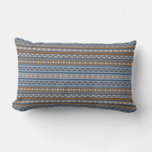 Southwest Style Blue and Brown Geometric Pattern Lumbar Cushion