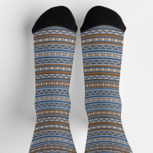Southwest Style Blue and Brown Geometric Pattern Socks