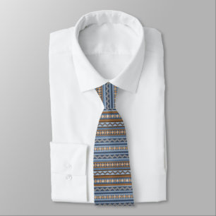 Southwest Style Blue and Brown Geometric Pattern Tie