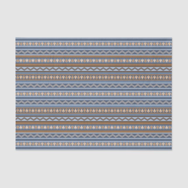 Southwest Style Blue and Brown Geometric Pattern Tissue Paper (Front)