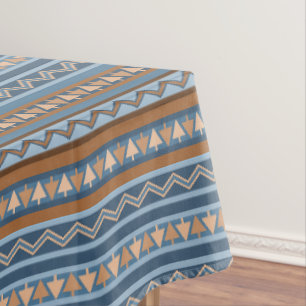 Southwest Style Blue Brown Geometric Design Medium Tablecloth