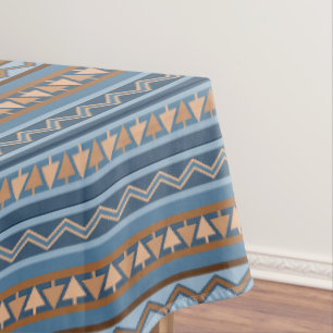 Southwest Style Blue Brown Geometric Pattern Large Tablecloth