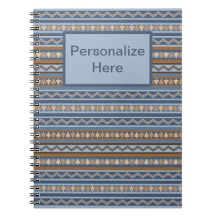 Southwest Style Blue Brown Geometric Personalised Notebook