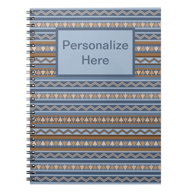 Southwest Style Blue Brown Geometric Personalised Notebook (Front)