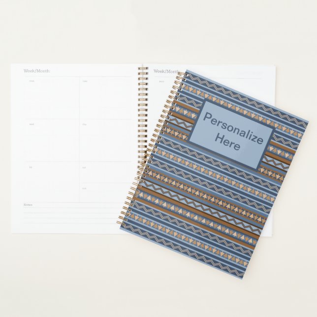 Southwest Style Blue Brown Geometric Personalised Planner (Display)