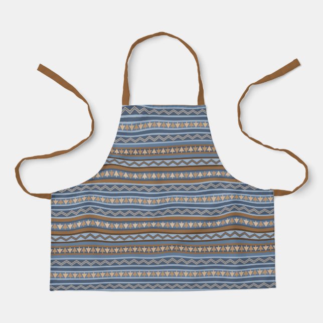 Southwest Style Blue & Tan Geometric Design Small Apron (Front)