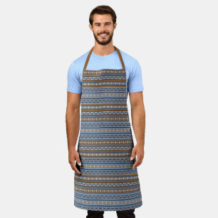 Southwest Style Blue & Tan Geometric Pattern Large Apron
