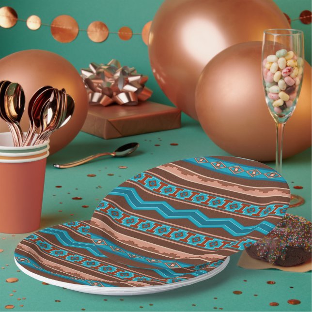Southwest Style Geometric Cameron Gorge Design Paper Plate (Multi)