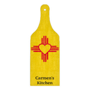 Southwest Style Zia Heart New Mexico Gold & Red Cutting Board