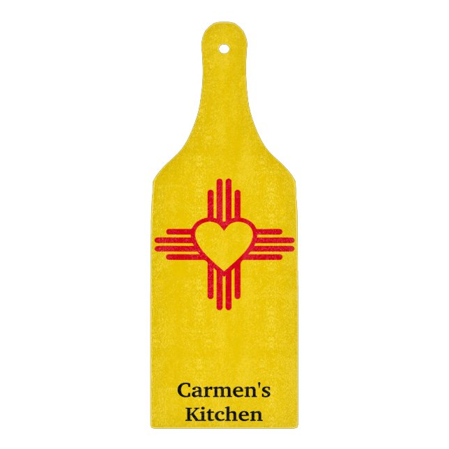 Southwest Style Zia Heart New Mexico Gold & Red Cutting Board (Front)