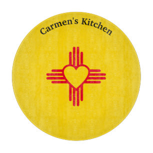 Southwest Style Zia Heart New Mexico Gold & Red Cutting Board