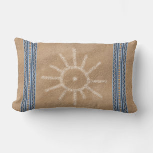 Southwest Sun Petroglyph Design Blue Border Lumbar Cushion