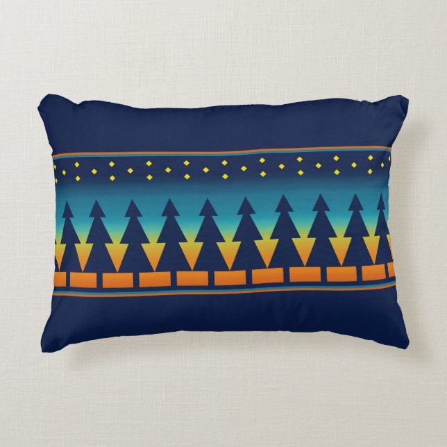 Southwest Sunset Pines Blue Decorative Cushion (Front)