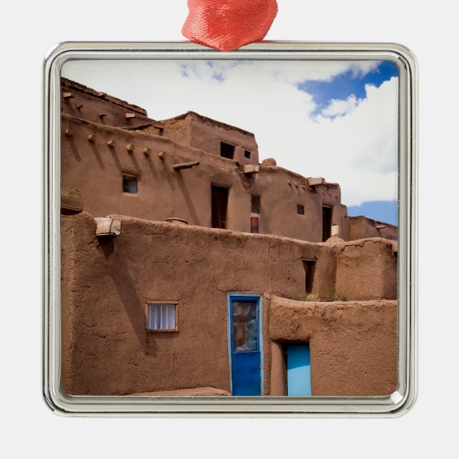 Southwest Taos Adobe Pueblo House New Mexico Metal Ornament (Front)