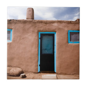 Southwest Taos Adobe Pueblo House Turquoise Door Ceramic Tile