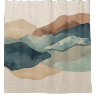Southwest Teal Blue Rust Abstract Mountains Shower Curtain