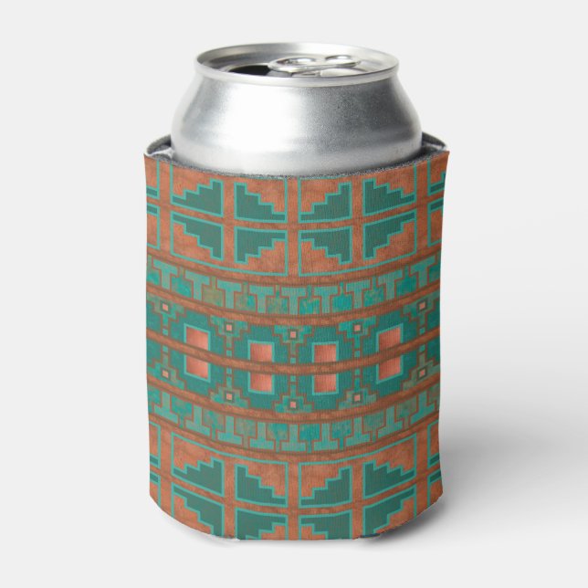 Southwest Teal Copper Colours Geometric Pattern Can Cooler (Can Front)