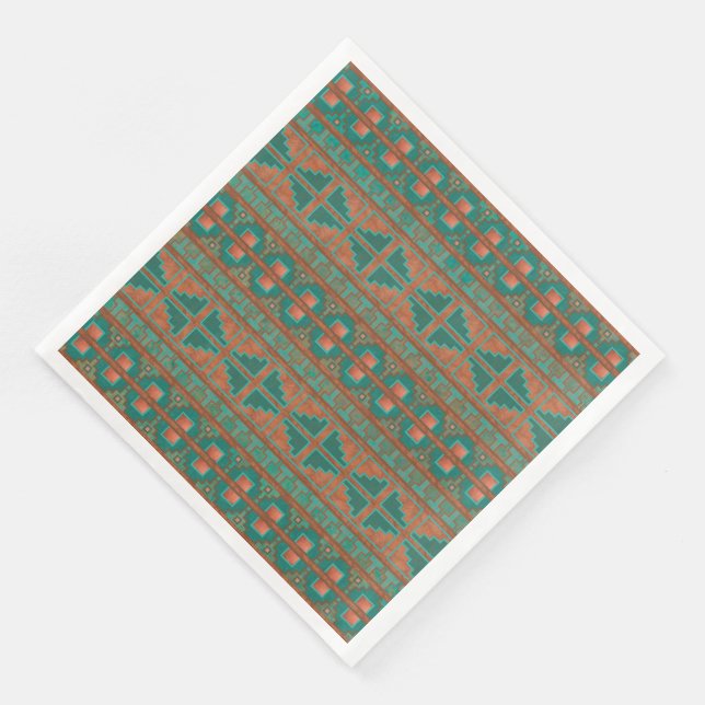 Southwest Teal Copper Colours Geometric Pattern Napkin (Corner)