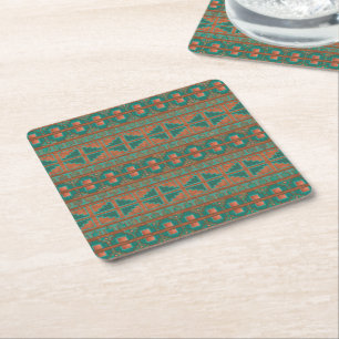 Southwest Teal Copper Colours Geometric Pattern Square Paper Coaster
