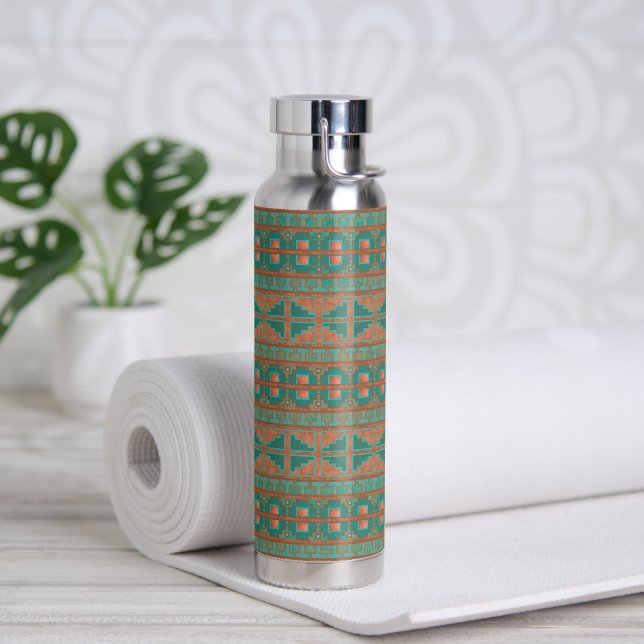 Southwest Teal Copper Colours Geometric Pattern Water Bottle (Yoga)
