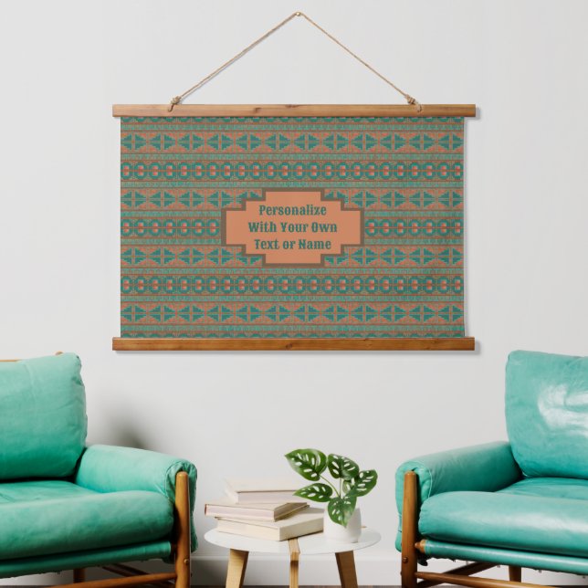 Southwest Teal Copper Geometric Design Customised Hanging Tapestry (Living Room)