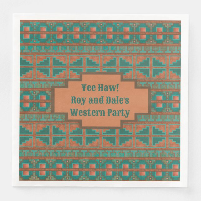 Southwest Teal Copper Geometric Personalised Napkin (Front)