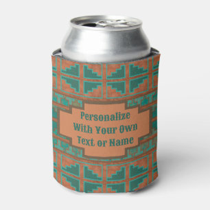 Southwest Teal Copper Geometric Print Personalised Can Cooler