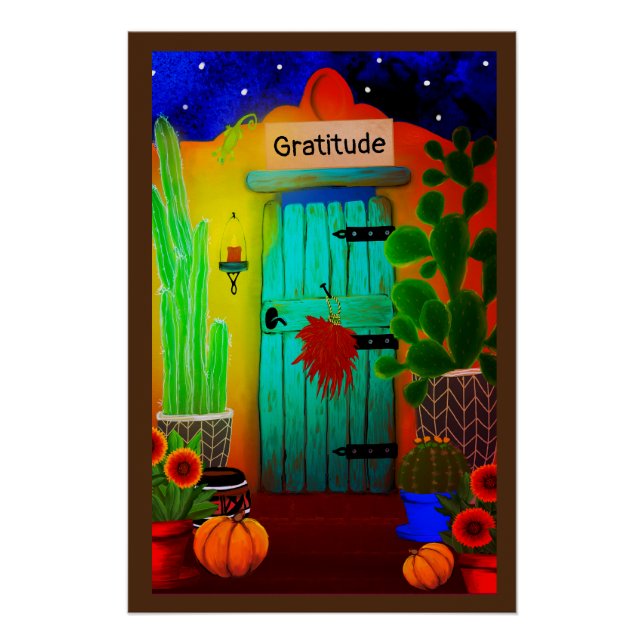 Southwest Thanksgiving Door with Pumpkins Poster (Front)