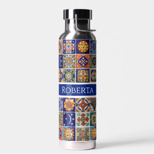 Southwest Tile Design Personalise Name Colourful Water Bottle