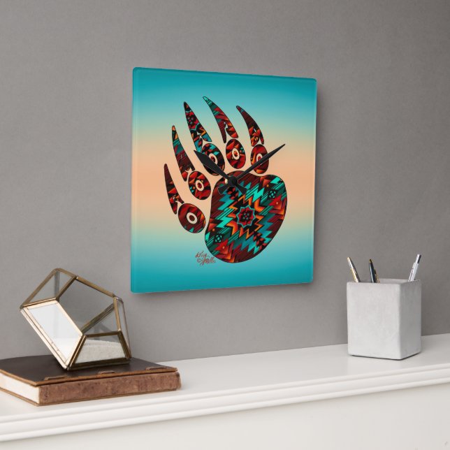 Southwest Tribal Bear Paw Square Wall Clock (Office)