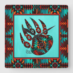 Southwest Tribal Bear Paw Square Wall Clock