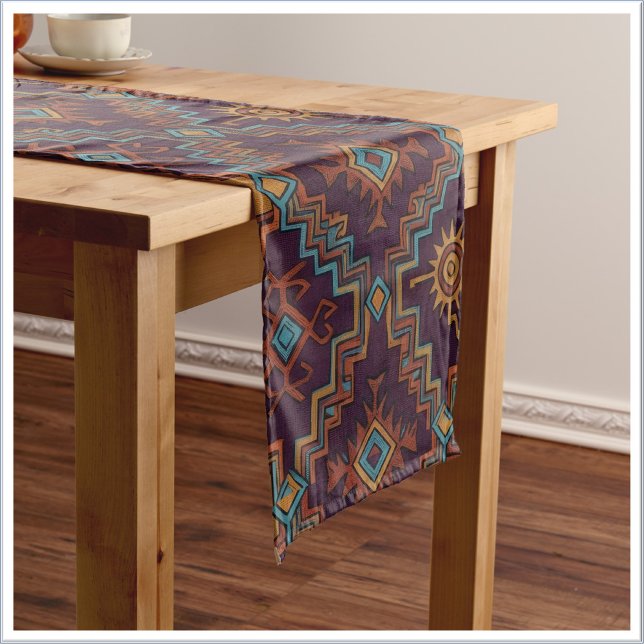 Southwest Tribal Gold Turquoise Dark Purple Medium Table Runner (Creator Uploaded)