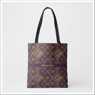 Southwest Tribal Gold Turquoise Dark Purple Tote Bag