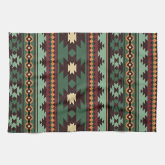Southwest tribal green brown tea towel