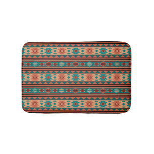 Southwest Tribal Pattern Turquoise Terracotta Bath Mat