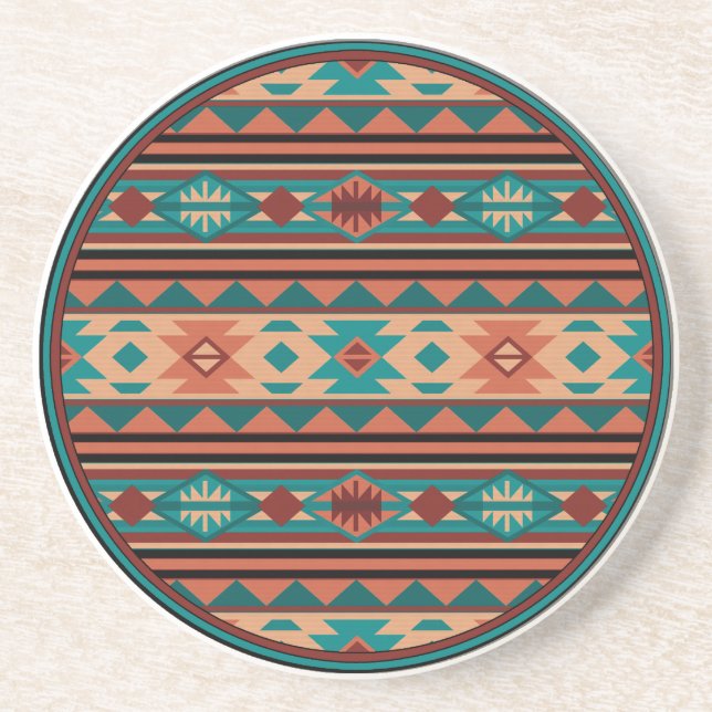 Southwest Tribal Pattern Turquoise Terracotta Coaster (Front)