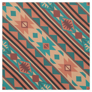 Southwest Tribal Pattern Turquoise Terracotta Fabric
