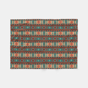 Southwest Tribal Pattern Turquoise Terracotta Fleece Blanket
